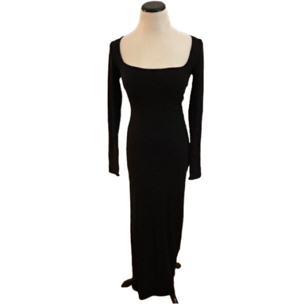 NWT SKIMS Black Soft Lounge Long-Sleeve Square Neck Bodycon Maxi Dress. Size M. - Picture 5 of 9